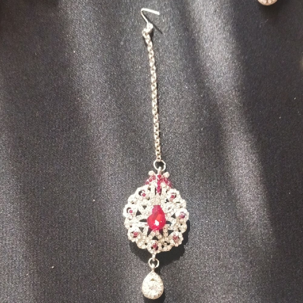 Silver and Red Dangle headpiece